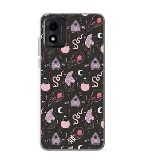 Funda para [ TCL 305i ] Dibujo Gotico [ Diseño Brujería en Tonos Pastel y Fondo Negro ] de Silicona Flexible para Smartphone