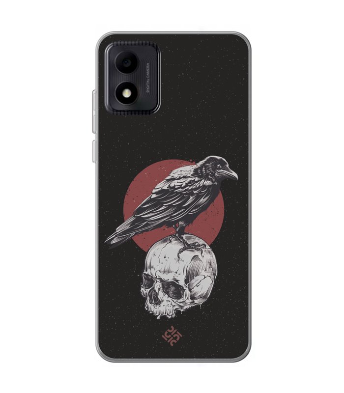 Funda para [ TCL 305i ] Dibujo Gotico [ Cuervo Sobre Cráneo ] de Silicona Flexible para Smartphone