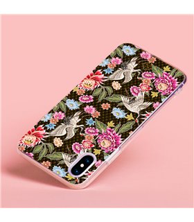 Funda para [ TCL 305i ] Dibujo Japones [ Estampado de Flores y Grúas Blancas ] de Silicona Flexible para Smartphone