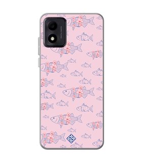 Funda para [ TCL 305i ] Dibujo Japones [ Sakura y Pescado Rosa Pastel ] de Silicona Flexible para Smartphone