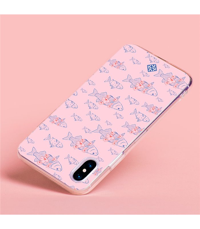 Funda para [ TCL 305i ] Dibujo Japones [ Sakura y Pescado Rosa Pastel ] de Silicona Flexible para Smartphone