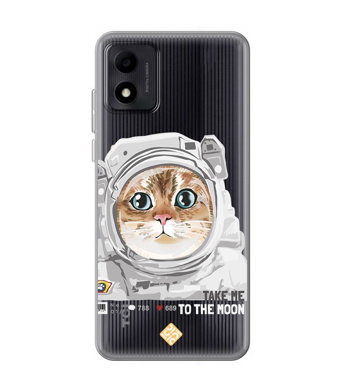 Funda para [ TCL 305i ] Dibujo Mascotas [ Gato Astronauta - Take Me To The Moon ] de Silicona Flexible para Smartphone