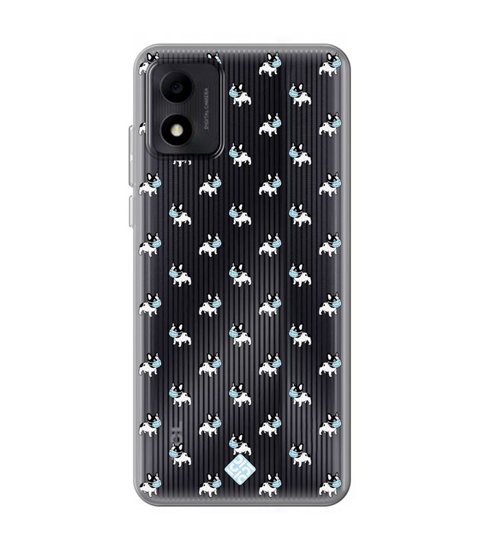 Funda para [ TCL 305i ] Dibujo Mascotas [ Bulldog Frances con Mascarilla ] de Silicona Flexible para Smartphone