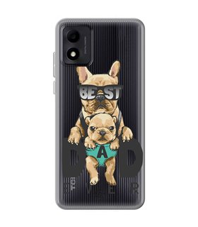 Funda para [ TCL 305i ] Dibujo Mascotas [ Perro Bulldog - Best Dad Ever ] de Silicona Flexible para Smartphone