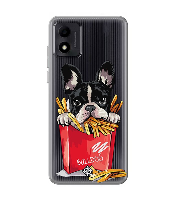 Funda para [ TCL 305i ] Dibujo Mascotas [ Perrito Bulldog con Patatas ] de Silicona Flexible para Smartphone