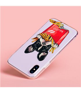 Funda para [ TCL 305i ] Dibujo Mascotas [ Perrito Bulldog con Patatas ] de Silicona Flexible para Smartphone