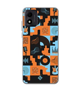 Funda para [ TCL 305i ] Diseño Música [ Iconos Música Naranja y Azul ] de Silicona Flexible para Smartphone