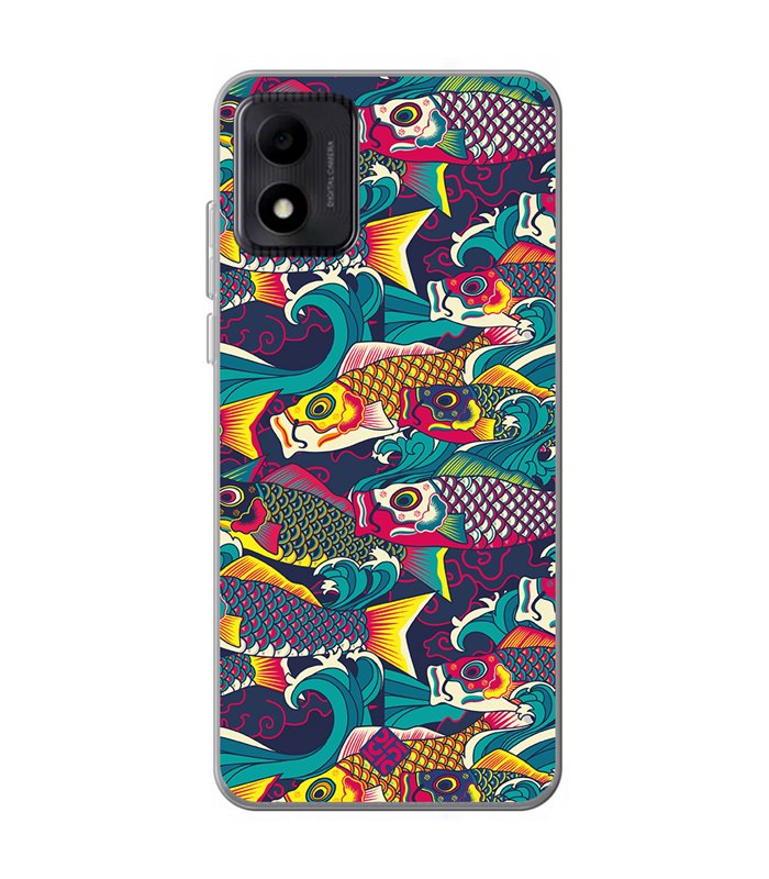 Funda para [ TCL 305i ] Dibujo Auténtico [ Serpentina de Carpas Koinobori, Mangas de Viento ] de Silicona Flexible