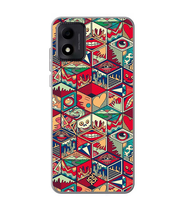 Funda para [ TCL 305i ] Dibujo Auténtico [ Diseño Doodle Arte con Elementos Ornamentales ] de Silicona Flexible