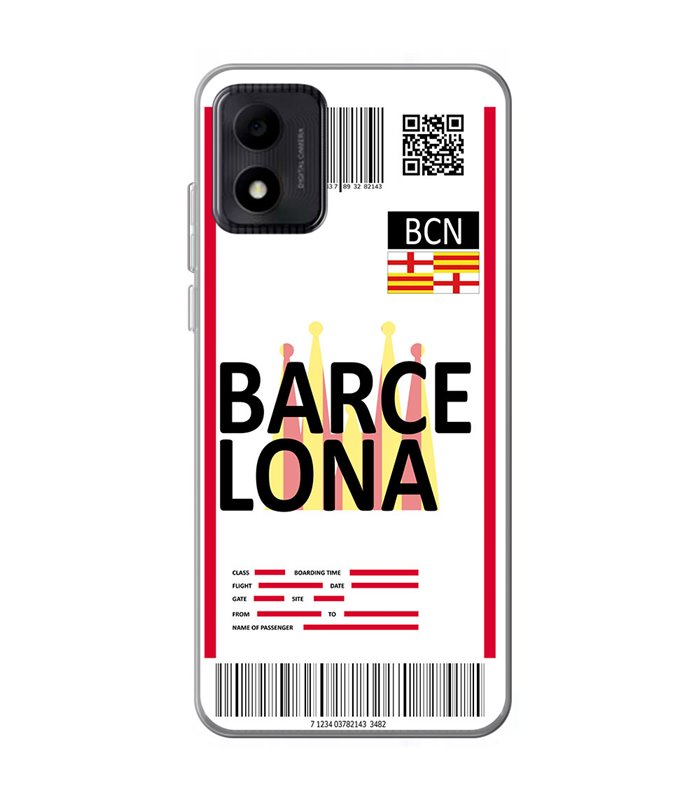 Funda para [ TCL 305i ] Billete de Avión [ Barcelona ] de Silicona Flexible para Smartphone