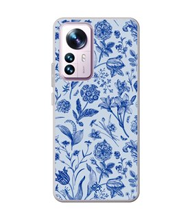 Funda para [ Xiaomi 12T - 12T Pro ] Dibujo Botánico [ Flores Silvestres Patron Azul ] de Silicona Flexible