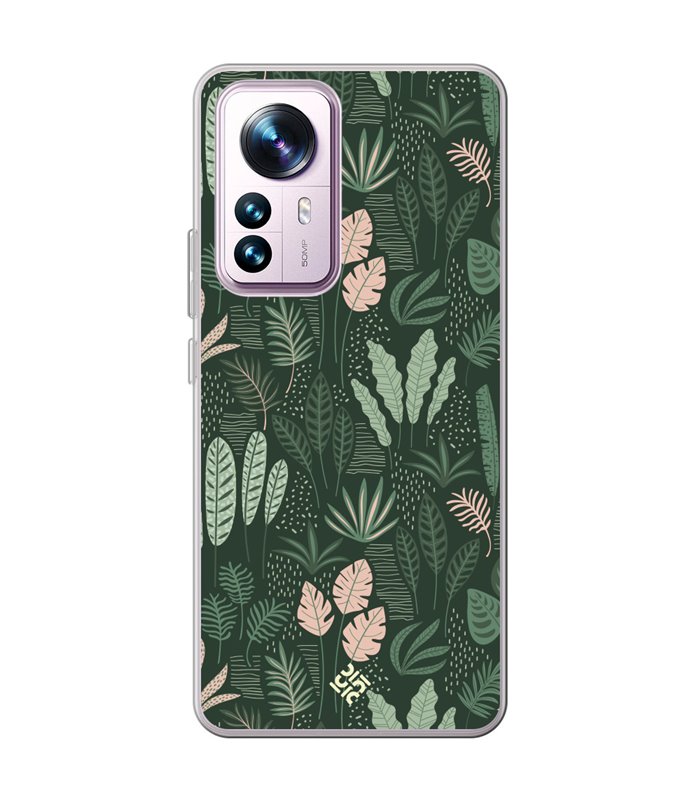 Funda para [ Xiaomi 12T - 12T Pro ] Dibujo Botánico [ Patron Flora Vegetal Verde y Rosa ] de Silicona Flexible