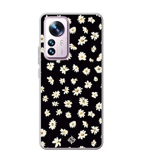 Funda para [ Xiaomi 12T - 12T Pro ] Dibujo Botánico [ Margaritas en Fondo Negro ] de Silicona Flexible