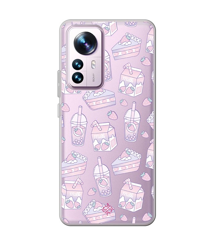 Funda para [ Xiaomi 12T - 12T Pro ] Dibujo Cute [ Postres de Fresa En Rosa Pastel ] de Silicona Flexible