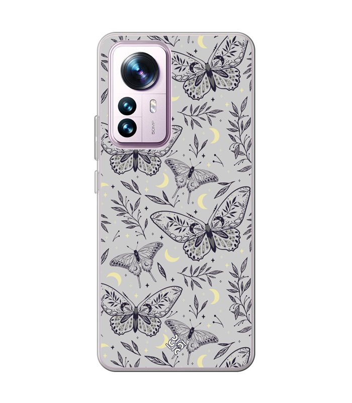 Funda para [ Xiaomi 12T - 12T Pro ] Dibujo Esotérico [ Boho Fondo Mágico con Elementos de Espacio Gris Estrellas ] 