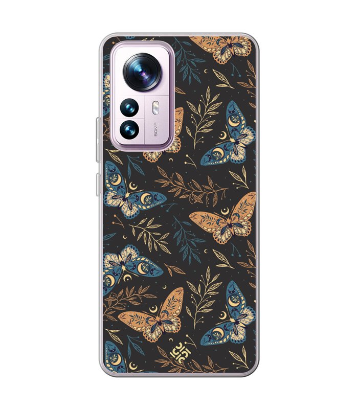 Funda para [ Xiaomi 12T - 12T Pro ] Dibujo Esotérico [ Boho Fondo Mágico con Ramas y Mariposas y Polillas ] de Silicona