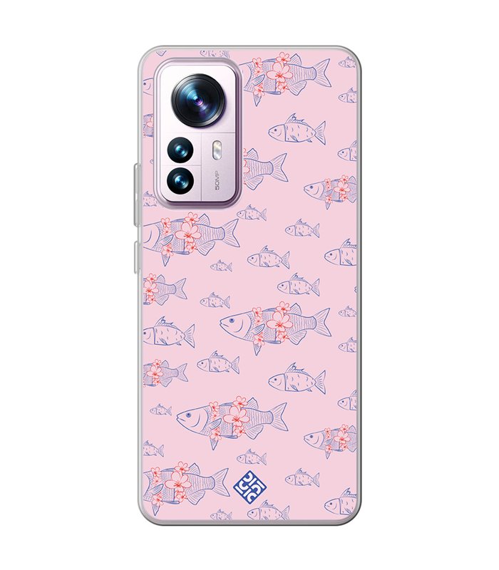 Funda para [ Xiaomi 12T - 12T Pro ] Dibujo Japones [ Sakura y Pescado Rosa Pastel ] de Silicona