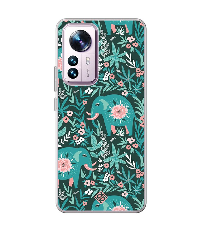 Funda para [ Xiaomi 12T - 12T Pro ] Dibujo Mascotas [ Estampado Elefantes Florales ] de Silicona Flexible para Smartphone 