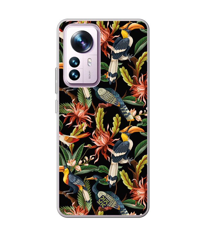 Funda para [ Xiaomi 12T - 12T Pro ] Dibujo Mascotas [ Estampado Aves y Hojas y Flores Tropicales ] de Silicona