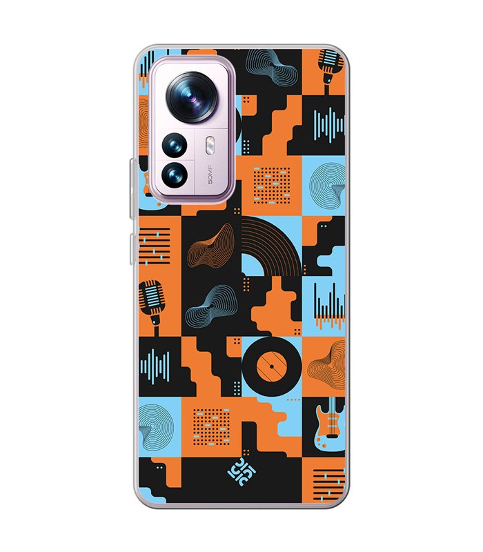 Funda para [ Xiaomi 12T - 12T Pro ] Diseño Música [ Iconos Música Naranja y Azul ] de Silicona Flexible