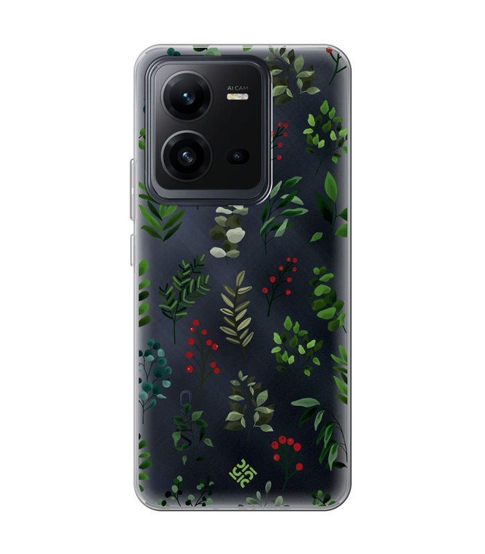 Funda para [ Vivo X80 Lite ] Dibujo Botánico [ Hojas Ramas Verdes - Follaje Botánico ] de Silicona Flexible