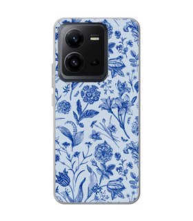 Funda para [ Vivo X80 Lite ] Dibujo Botánico [ Flores Silvestres Patron Azul ] de Silicona Flexible