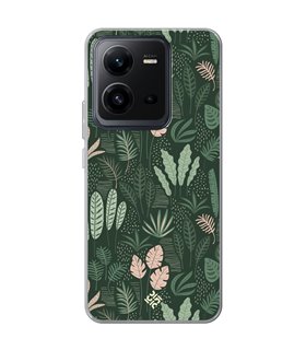 Funda para [ Vivo X80 Lite ] Dibujo Botánico [ Patron Flora Vegetal Verde y Rosa ] de Silicona Flexible