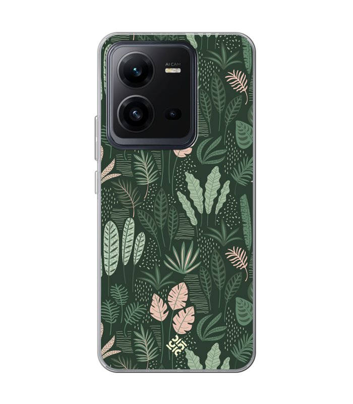 Funda para [ Vivo X80 Lite ] Dibujo Botánico [ Patron Flora Vegetal Verde y Rosa ] de Silicona Flexible