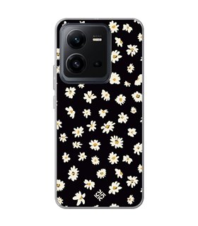 Funda para [ Vivo X80 Lite ] Dibujo Botánico [ Margaritas en Fondo Negro ] de Silicona Flexible