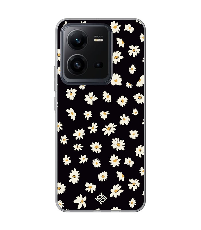 Funda para [ Vivo X80 Lite ] Dibujo Botánico [ Margaritas en Fondo Negro ] de Silicona Flexible