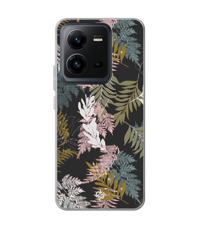 Funda para [ Vivo X80 Lite ] Dibujo Botánico [ Diseño de hojas ] de Silicona Flexible para Smartphone