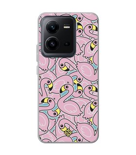 Funda para [ Vivo X80 Lite ] Dibujo Cute [ Pegatinas Flamenco ] de Silicona Flexible para Smartphone