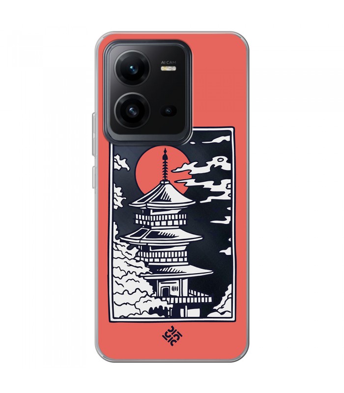 Funda para [ Vivo X80 Lite ] Dibujo Japones [ Pagoda con Fondo Transparente Japonesa ] de Silicona Flexible
