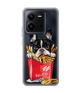 Funda para [ Vivo X80 Lite ] Dibujo Mascotas [ Perrito Bulldog con Patatas ] de Silicona Flexible