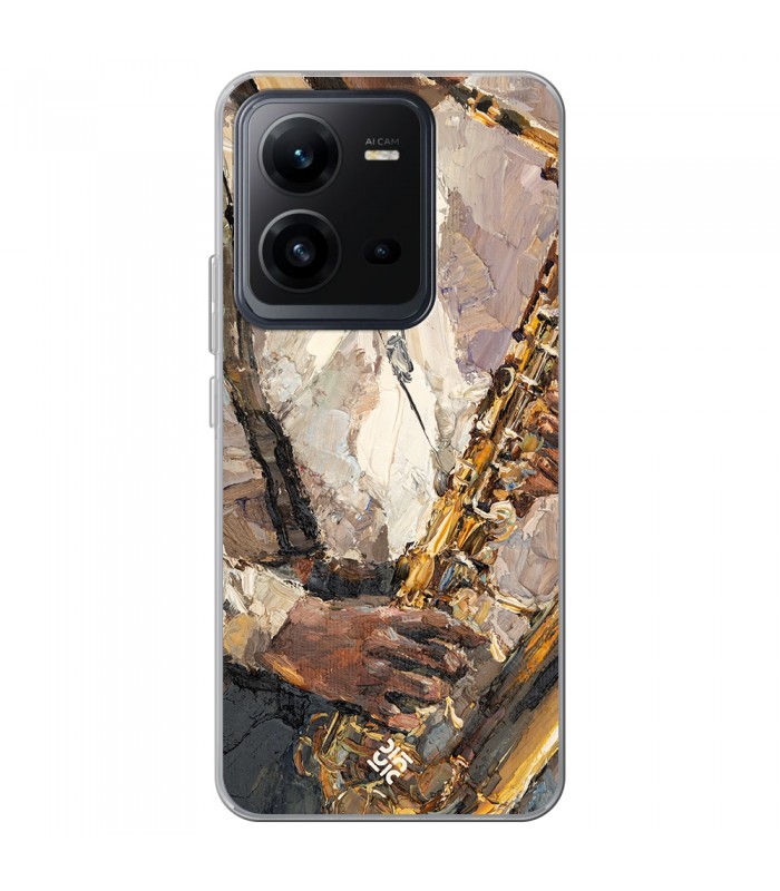 Funda para [ Vivo X80 Lite ] Diseño Música [ Pintura - Tocando el Saxofón ] de Silicona Flexible