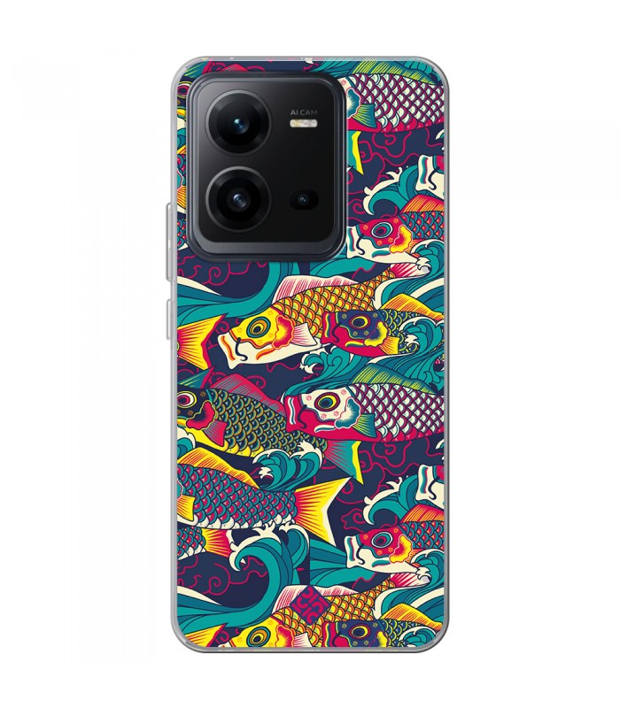 Funda para [ Vivo X80 Lite ] Dibujo Auténtico [ Serpentina de Carpas Koinobori, Mangas de Viento ] de Silicona