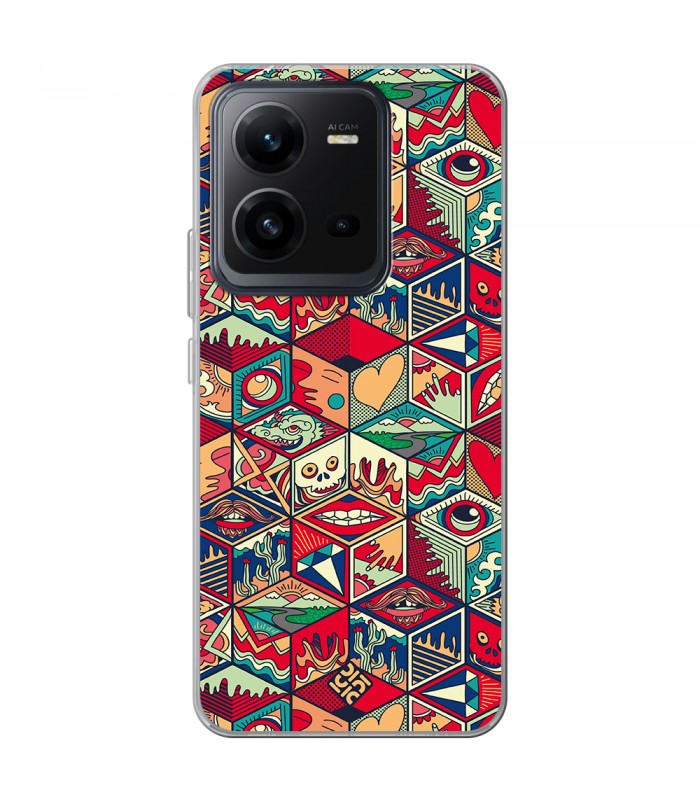 Funda para [ Vivo X80 Lite ] Dibujo Auténtico [ Diseño Doodle Arte con Elementos Ornamentales ] de Silicona