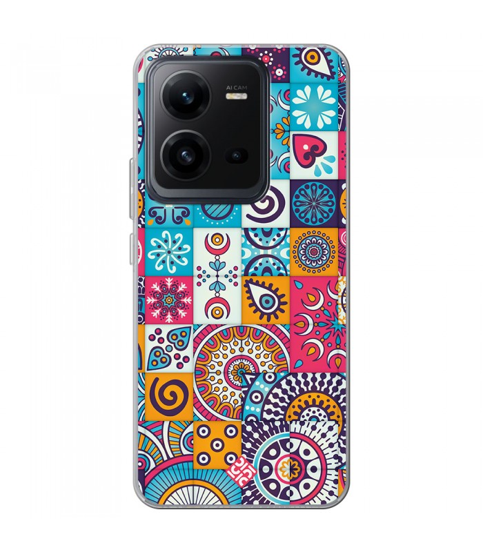 Funda para [ Vivo X80 Lite ] Dibujo Auténtico [ Collage Mosaico Mandala ] de Silicona Flexible