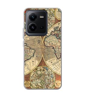 Funda para [ Vivo X80 Lite ] Dibujo Auténtico [ Antiguo Mapa Mundi ] de Silicona Flexible