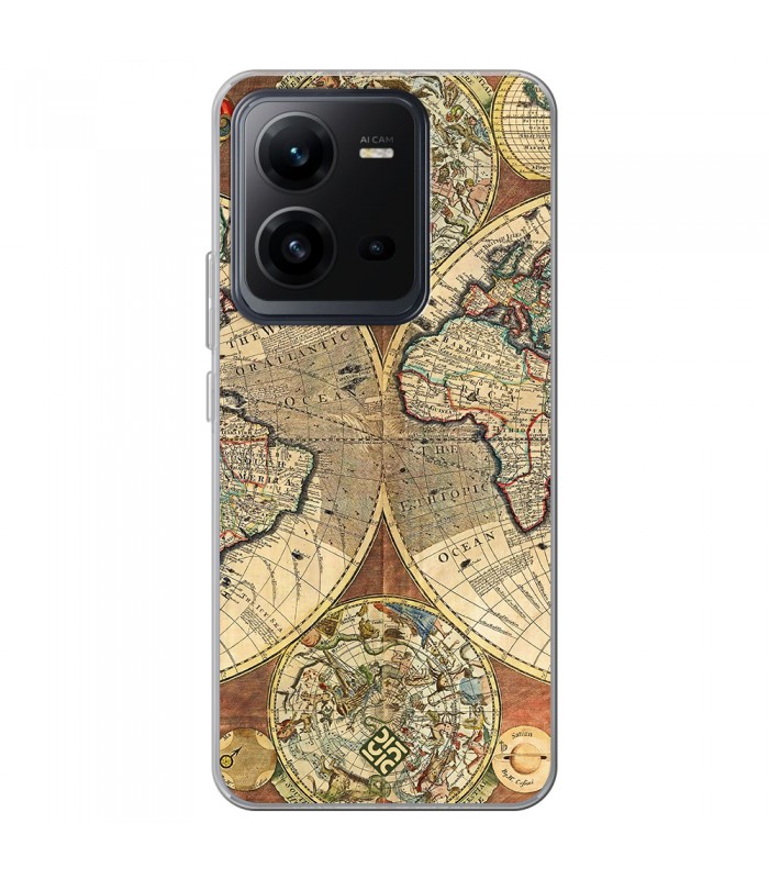 Funda para [ Vivo X80 Lite ] Dibujo Auténtico [ Antiguo Mapa Mundi ] de Silicona Flexible