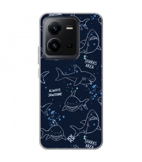 Funda para [ Vivo X80 Lite ] Dibujo Auténtico [ Sharks Area ] de Silicona Flexible para Smartphone