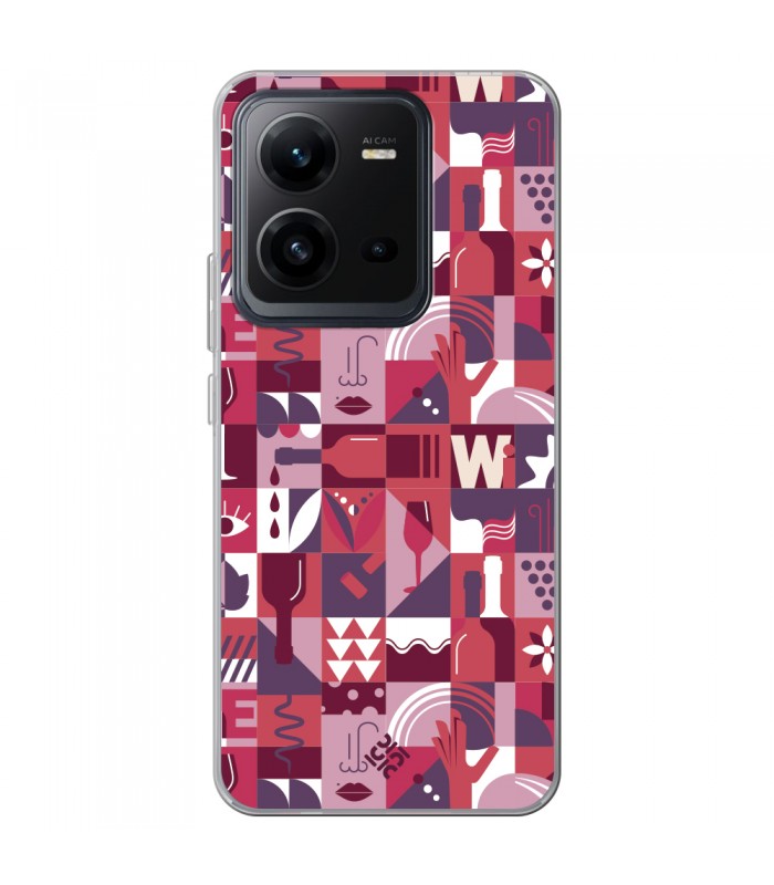 Funda para [ Vivo X80 Lite ] Dibujo Auténtico [ Collage Vino ] de Silicona Flexible