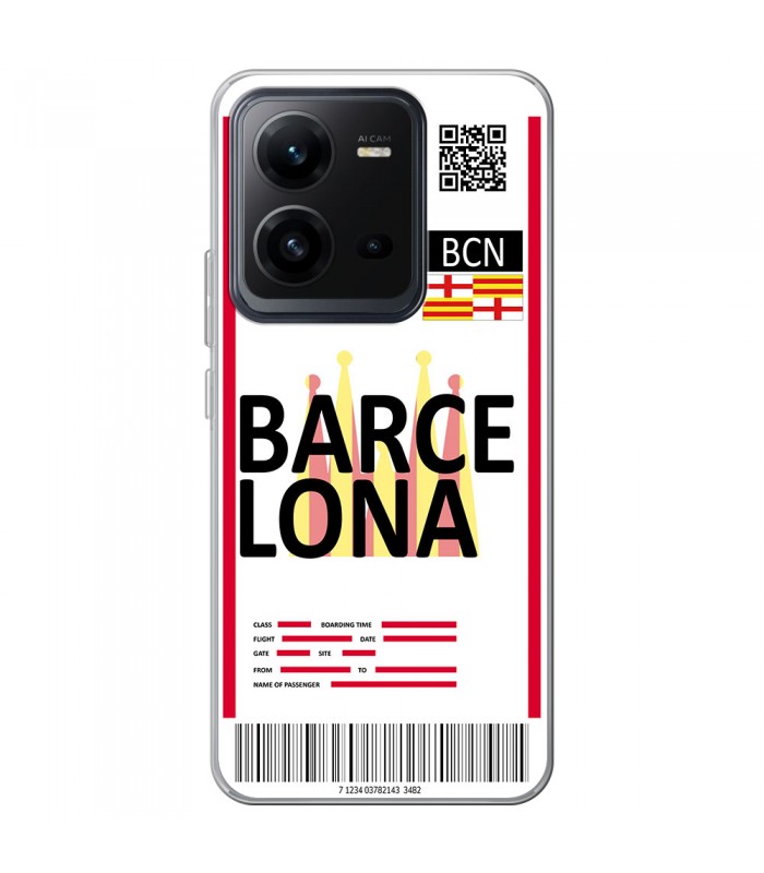 Funda para [ Vivo X80 Lite ] Billete de Avión [ Barcelona ] de Silicona Flexible para Smartphone 