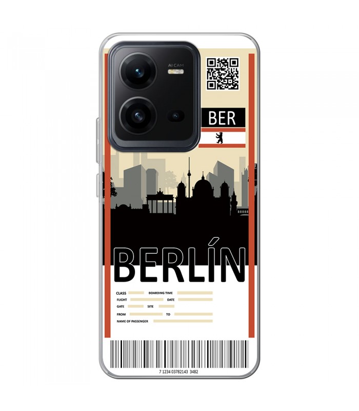 Funda para [ Vivo X80 Lite ] Billete de Avión [ Berlín ] de Silicona Flexible para Smartphone 