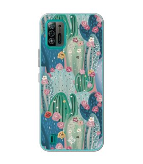 Funda para [ ZTE Blade A52 Lite ] Dibujo Botánico [ Cactus Con Flores Rosas ] de Silicona Flexible para Smartphone