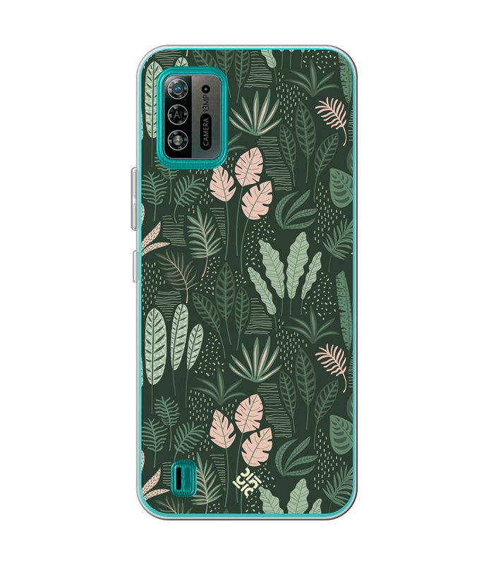 Funda para [ ZTE Blade A52 Lite ] Dibujo Botánico [ Patron Flora Vegetal Verde y Rosa ] de Silicona Flexible