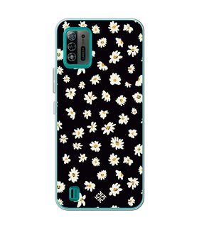 Funda para [ ZTE Blade A52 Lite ] Dibujo Botánico [ Margaritas en Fondo Negro ] de Silicona Flexible