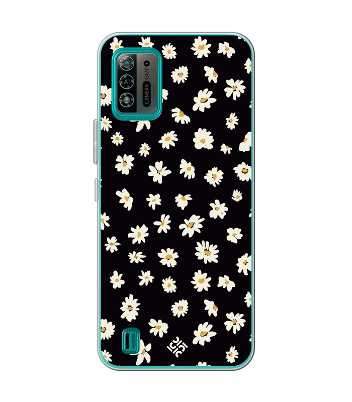 Funda para [ ZTE Blade A52 Lite ] Dibujo Botánico [ Margaritas en Fondo Negro ] de Silicona Flexible