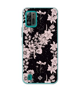 Funda para [ ZTE Blade A52 Lite ] Dibujo Botánico [ Flores de amapola daffodil, anémona, violeta en fondo estrellado ] 