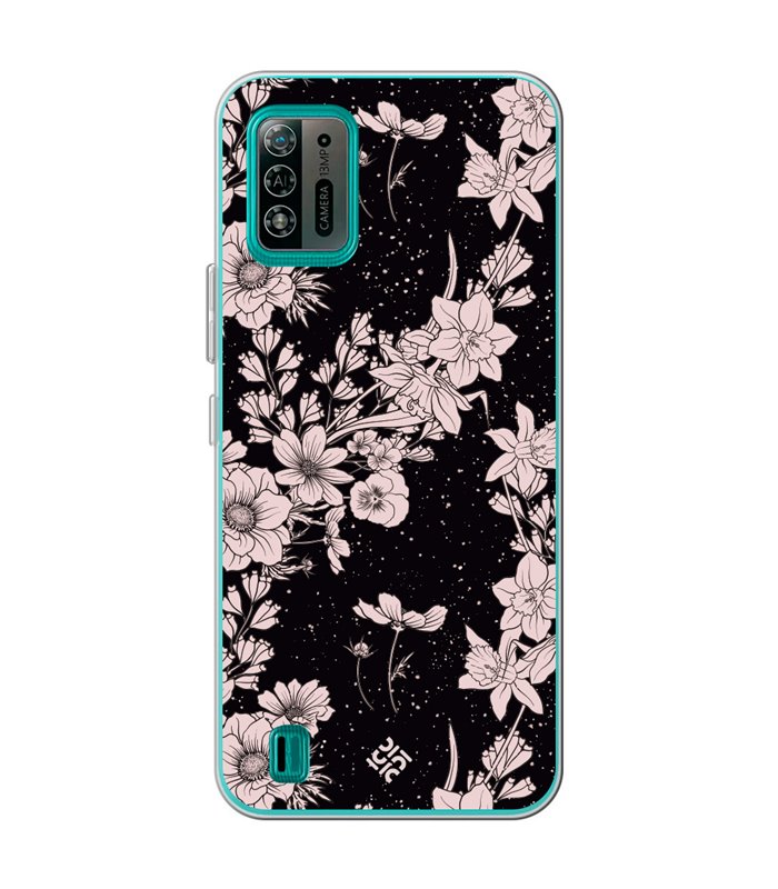 Funda para [ ZTE Blade A52 Lite ] Dibujo Botánico [ Flores de amapola daffodil, anémona, violeta en fondo estrellado ] 